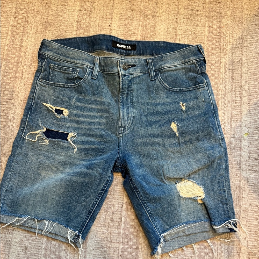 Express Blue Distressed Jean Shorts